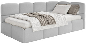 Łóżko młodzieżowe 90x200 cm Cloudy prawostronne z materacem i pojemnikiem jasnoszare szenil Wyprzedaż