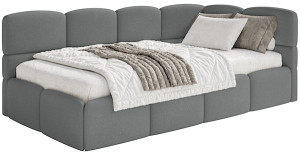 Łóżko młodzieżowe 90x200 cm Cloudy prawostronne z materacem i pojemnikiem ciemnoszare szenil Wyprzedaż