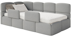 Łóżko młodzieżowe 90x200 cm Cloudy lewostronne z pojemnikiem i barierkami szare boucle Wyprzedaż