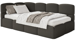 Łóżko młodzieżowe 90x200 cm Cloudy lewostronne z materacem i pojemnikiem brązowe boucle Wyprzedaż