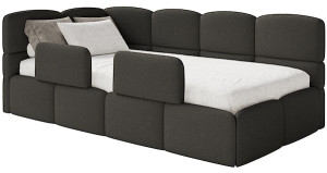 Łóżko młodzieżowe 90x200 cm Cloudy lewostronne z pojemnikiem i barierkami brązowe boucle Wyprzedaż