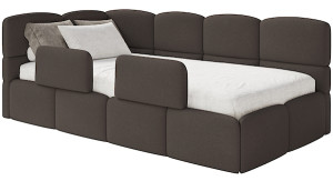 Łóżko młodzieżowe 90x200 cm Cloudy lewostronne z pojemnikiem i barierkami brązowe szenil Wyprzedaż