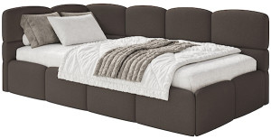 Łóżko młodzieżowe 90x200 cm Cloudy lewostronne z materacem i pojemnikiem brązowe szenil Wyprzedaż