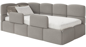 Łóżko młodzieżowe 90x200 cm Cloudy lewostronne z materacem pojemnikiem i barierkami jasnobrązowe szenil Wyprzedaż