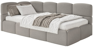 Łóżko młodzieżowe 90x200 cm Cloudy lewostronne z materacem i pojemnikiem jasnobrązowe szenil Wyprzedaż