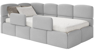 Łóżko młodzieżowe 90x200 cm Cloudy lewostronne z materacem pojemnikiem i barierkami jasnoszare szenil Wyprzedaż