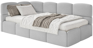 Łóżko młodzieżowe 90x200 cm Cloudy lewostronne z materacem i pojemnikiem jasnoszare szenil Wyprzedaż