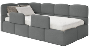 Łóżko młodzieżowe 90x200 cm Cloudy lewostronne z materacem pojemnikiem i barierkami ciemnoszare szenil Wyprzedaż