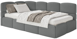 Łóżko młodzieżowe 90x200 cm Cloudy lewostronne z pojemnikiem ciemnoszare szenil Wyprzedaż
