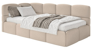 Łóżko młodzieżowe 90x200 cm Cloudy lewostronne z pojemnikiem beżowe szenil Wyprzedaż