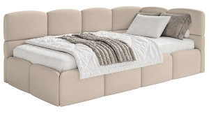 Łóżko młodzieżowe 90x200 cm Cloudy prawostronne z pojemnikiem beżowe szenil Wyprzedaż