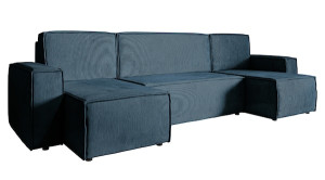 Narożnik rozkładany z funkcją spania Copertino U-kształtny z pojemnikiem uniwersalny granatowy sztruks HOMEBOOK