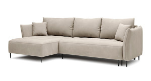 Narożnik Minulo rozkładany z funkcją spania L-kształtny z pojemnikiem jasnobeżowy velvet lewostronny hydrofobowy HOMEBOOK