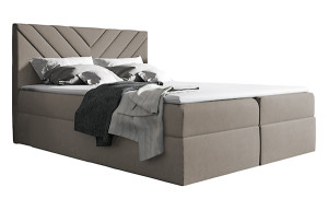 Łóżko kontynentalne Ponferrada 180x200 z dwoma pojemnikami, materacem i topperem beżowe HOMEBOOK