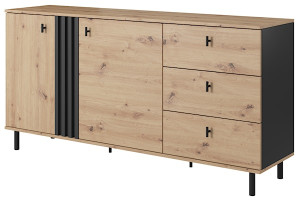 Komoda dwudrzwiowa Mellami 165 cm z szufladami dąb artisan/antracyt lamele HOMEBOOK