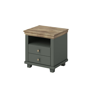 Szafka nocna Euglia z szufladami zielona z blatem dąb Lefkas HOMEBOOK
