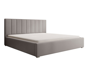 Łóżko tapicerowane 140x200 cm Rinus z pojemnikiem jasnobeżowe w tkaninie hydrofobowej HOMEBOOK