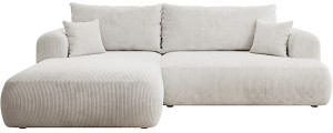 Narożnik z funkcją spania Ovo Cord L-kształtny lewostronny z pojemnikiem biały sztruks Wyprzedaż