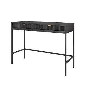 Toaletka biurko Vellore 104 cm czarna z ryflowanymi frontami i złotymi uchwytami HOMEBOOK