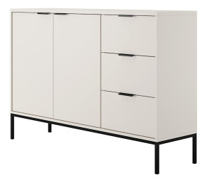 Komoda dwudrzwiowa Diargo z trzema szufladami biała na czarnym stelażu Wyprzedaż