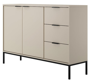 Komoda dwudrzwiowa Diargo z trzema szufladami szarobeżowa na czarnym stelażu Wyprzedaż