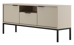 Szafka RTV dwudrzwiowa Diargo 135 cm z szufladą i wnęką szarobeżowa na czarnym stelażu Wyprzedaż