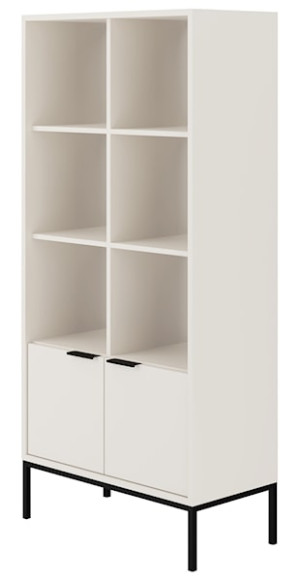 Regał dwudrzwiowy Diargo z otwartymi półkami biały na czarnym stelażu Wyprzedaż