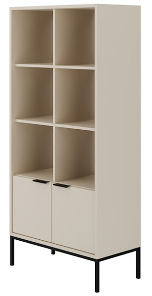 Regał dwudrzwiowy Diargo z otwartymi półkami szarobeżowy na czarnym stelażu Wyprzedaż