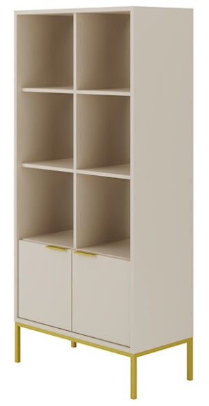 Regał dwudrzwiowy Diargo z otwartymi półkami szarobeżowy na złotym stelażu Wyprzedaż