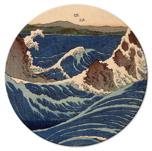Obraz okrągły Drzeworyt japoński Utagawa Hiroshige wielka niebieska fala średnica 60 cm Wyprzedaż