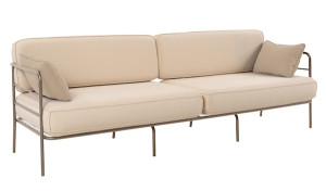 Sofa ogrodowa trzyosobowa Preggel w tkaninie hydrofobowej beżowa/ beżowy stelaż Wyprzedaż