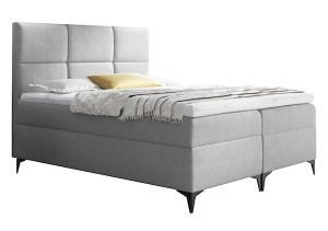 Łóżko kontynentalne Firome 200x200 z dwoma pojemnikami, materacem i topperem jasnoszare hydrofobowe HOMEBOOK