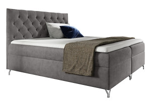 Łóżko kontynentalne Lozanna 180x200 z dwoma pojemnikami, materacem i topperem szare HOMEBOOK