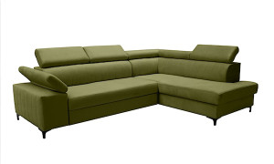 Narożnik rozkładany z funkcją spania Tazzola L-kształtny z pojemnikiem oliwkowy prawostronny HOMEBOOK