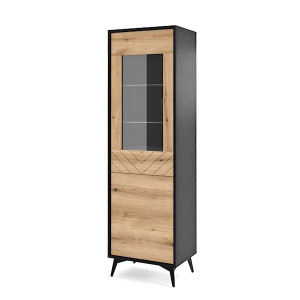 Witryna dwudrzwiowa Boulia czarna/dąb Evoke jodełka HOMEBOOK