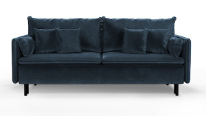 Kanapa z funkcją spania trzyosobowa Gennario z pojemnikiem na czarnych nogach granatowa welur łatwoczyszczący HOMEBOOK kanapa z funkcją spania