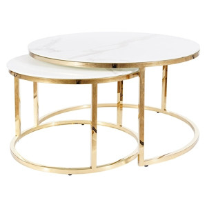 Zestaw dwóch stolików kawowych Benkolin z blatem imitującym marmur HOMEBOOK