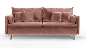 Kanapa z funkcją spania trzyosobowa Gennario z pojemnikiem na złotych nogach różowa welur łatwoczyszczący HOMEBOOK kanapa z funkcją spania