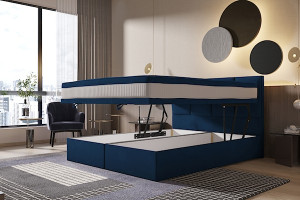 Łóżko kontynentalne 180x200 cm Mercatale z pojemnikami granatowy welur HOMEBOOK