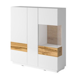 Komoda trzydrzwiowa Galaka wysoka /Biały / Biały połysk / Dąb wotan HOMEBOOK