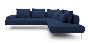 Narożnik rozkładany z funkcją spania Mesito granatowy w tkaninie hydrofobowej welur lewostronny HOMEBOOK