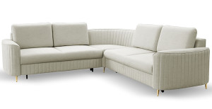 Narożnik rozkładany z funkcją spania Pantano L-kształtny z pojemnikiem jasnobeżowy velvet łatwoczyszczący prawostronny HOMEBOOK