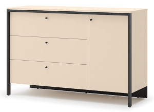 Komoda jednodrzwiowa Enna z trzema szufladami i oświetleniem LED 136 cm beż piaskowy/czarna Wyprzedaż