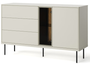 Komoda dwudrzwiowa Epiro z trzema szufladami i oświetleniem 134 cm szary beż / dąb ciemny