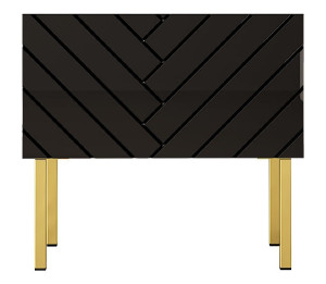 Szafka nocna Qudula 50x37 cm czarny mat / czarny połysk ze złotymi nogami jodełka HOMEBOOK