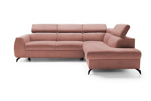 Narożnik rozkładany z funkcją spania Hazryn L-kształtny z regulowanymi zagłówkami i pojemnikiem różowy welur łatwoczyszczący prawostronny HOMEBOOK