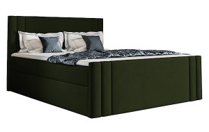 Łóżko kontynentalne Dulmo 140x200 z dwoma pojemnikami, materacem i topperem oliwkowe hydrofobowe HOMEBOOK
