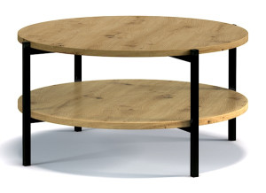 Stolik kawowy Kortala okrągły 80 cm dąb artisan z półką HOMEBOOK