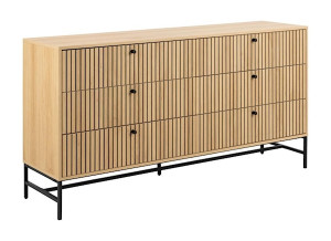 Komoda Pously z sześcioma szufladami dąb lamele Wyprzedaż