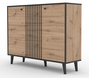 Komoda dwudrzwiowa Mahimmi 120 cm dąb artisan/czarna lamele Wyprzedaż